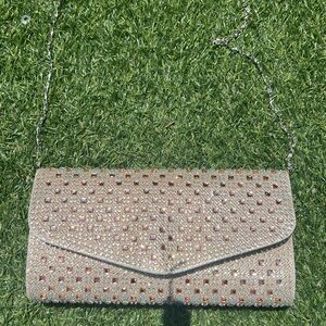 Silver Studded Envelope Clutch with Chain